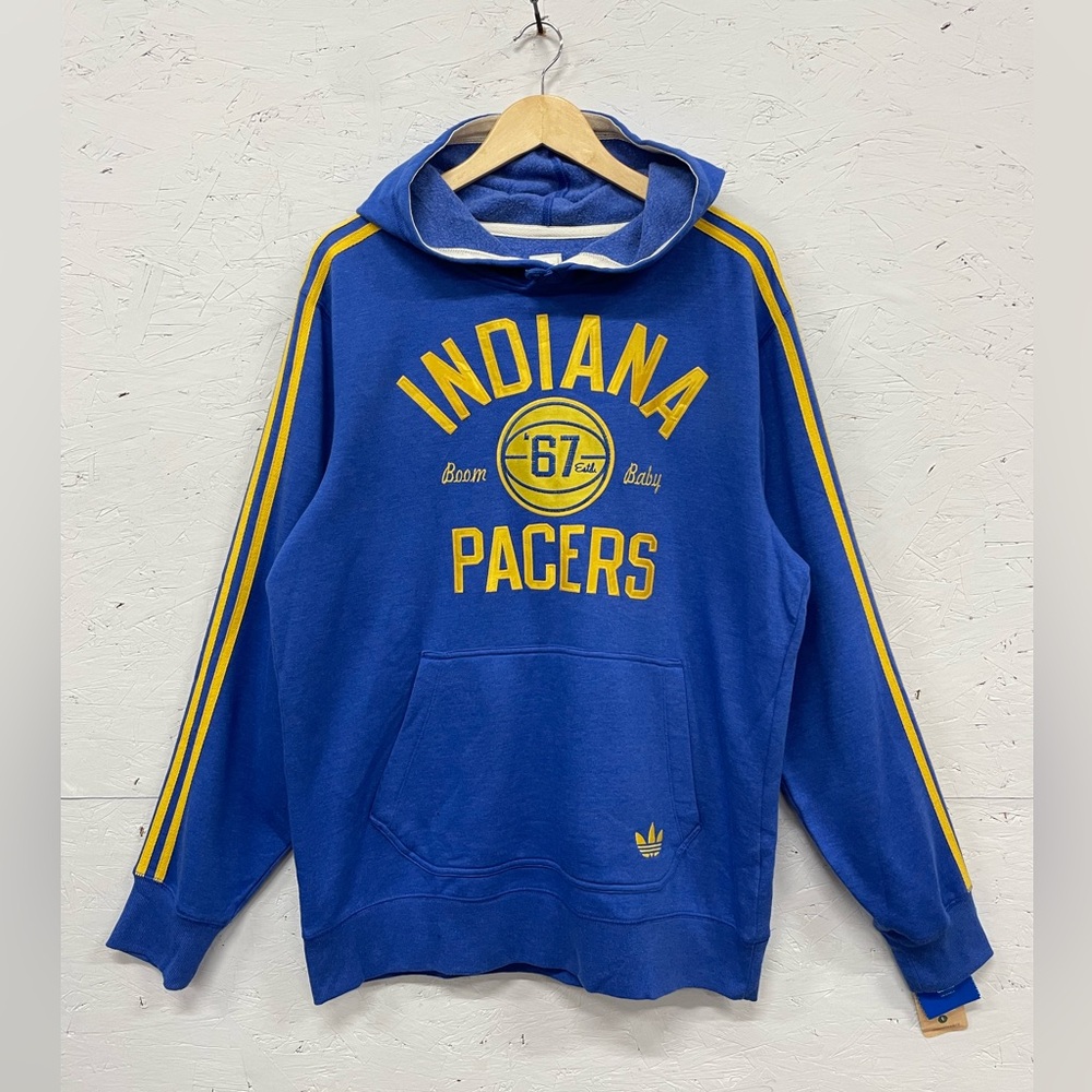 Vintage 2013 Adidas Blue and Yellow Indiana Pacers Hoodie - Hardwood Classics